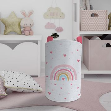Mekta Home Gökkuşağı ve Kalp Desenli Bebek ve Çocuk Odası Oyuncak Sepeti