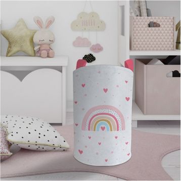 Mekta Home Gökkuşağı ve Kalp Desenli Bebek ve Çocuk Odası Oyuncak Sepeti