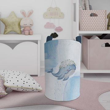 Mekta Home Mavi Balina Desenli Bebek ve Çocuk Odası Oyuncak Sepeti
