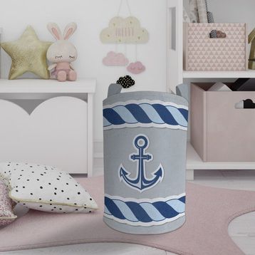 Mekta Home Mavi Çapa Desenli Bebek ve Çocuk Odası Oyuncak Sepeti