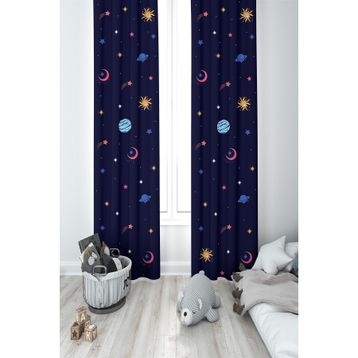 Mekta Home MKT-037 Çocuk Odası Bebek Odası Gezegen Desenli 2 Kanat Fon Perde