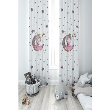 Mekta Home MKT-086 Çocuk Odası Bebek Odası Prensesli 2 Kanat Fon Perde