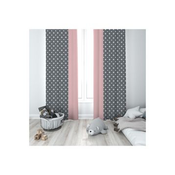 Mekta Home MKT-101M Yıldızlı Pembe Desen Çocuk ve Bebek Odası 2 Kanat Fon Perde