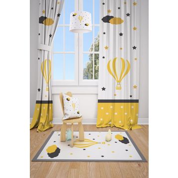 Mekta Home MKT-128 Gri Uçan Balon Çocuk ve Bebek Odası 2 Kanat Fon Perdesi