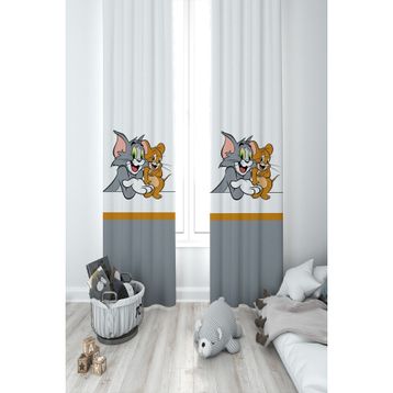 Mekta Home MKT-331 Bebek ve Çocuk Odası Tom ve Jerry 2 Kanat Fon Perde