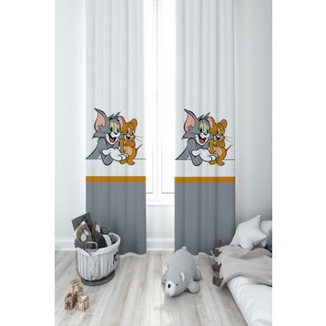 Mekta Home MKT-331 Bebek ve Çocuk Odası Tom ve Jerry 2 Kanat Fon Perde