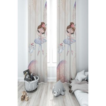Mekta Home MKT-378 Bebek ve Çocuk Odası Sevimli Balerin Kız 2 Kanat Fon Perde