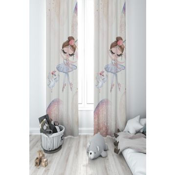 Mekta Home MKT-378 Bebek ve Çocuk Odası Sevimli Balerin Kız 2 Kanat Fon Perde