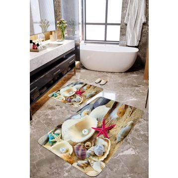 Mekta Home MKTBP-002 60x100 50x60 cm 3 Boyutlu Midye Kabuğu Desenli 2'li Banyo Paspas Takımı
