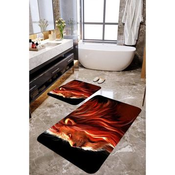Mekta Home MKTBP-0105 60x100 50x60 cm Aslan Motifli 2'li Banyo Paspas Takımı