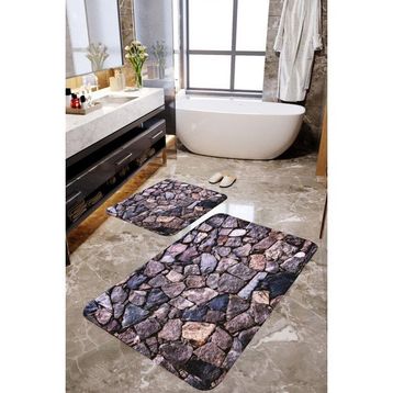 Mekta Home MKTBP-0107 60x100 50x60 cm Duvar Taş 2'li Banyo Paspas Takımı