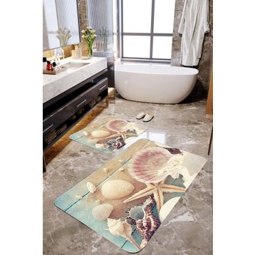 Mekta Home MKTBP-071 60x100 50x60 cm Deniz Yıldızlı 2'li Banyo Paspas Takımı