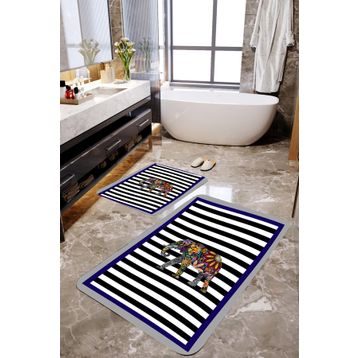 Mekta Home MKTBP-075 60x100 50x60 cm Desenli Fil 2'li Banyo Paspas Takımı