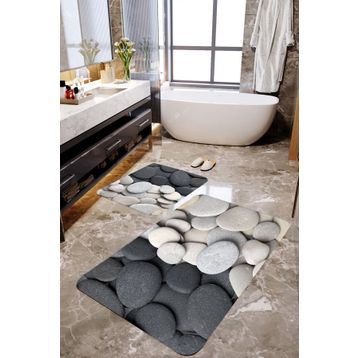 Mekta Home MKTBP-080 60x100 50x60 cm Taşlı 2'li Banyo Paspas Takımı