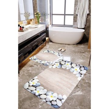 Mekta Home MKTBP-097 60x100 50x60 cm Taşlı 2'li Banyo Paspas Takımı