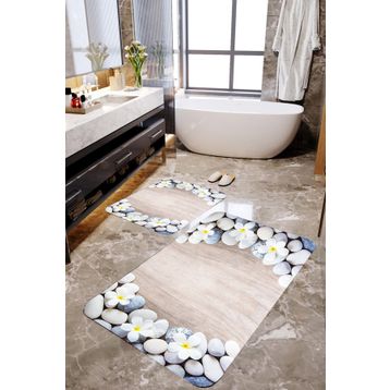 Mekta Home MKTBP-097 60x100 50x60 cm Taşlı 2'li Banyo Paspas Takımı