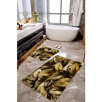 Mekta Home MKTBP-099 60x100 50x60 cm Altın Sarı Gül Yaprak 2'li Banyo Paspas Takımı