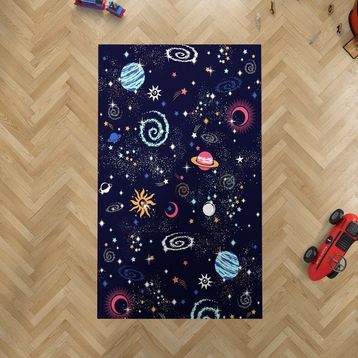 Mekta Home MKTH-037 Gezegen Desenli Antialerjik Lacivert 75x150 cm Çocuk Odası Halı