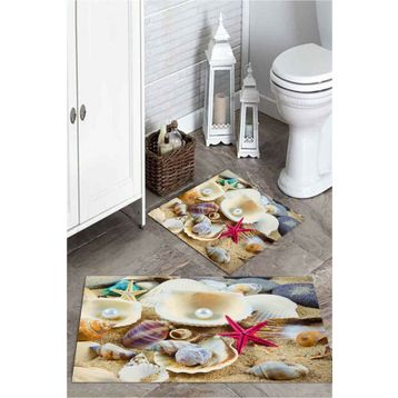 Mekta Home MKTPP-2002 60x100 50x60 cm 3 Boyutlu Midye Kabuğu Desenli 2'li Banyo Paspas Takımı