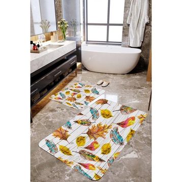 Mekta Home MKTPP-2003 60x100 50x60 cm 3 Boyutlu Çınar Yaprağı Desenli 2'li Banyo Paspas Takımı