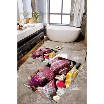 Mekta Home MKTPP-2004 60x100 50x60 cm 3 Boyutlu Salyangoz Desenli 2'li Banyo Paspas Takımı