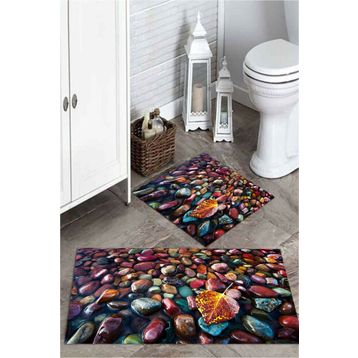 Mekta Home MKTPP-2017 60x100 50x60 cm 3 Boyutlu Renkli Taşlı 2'li Banyo Paspas Takımı