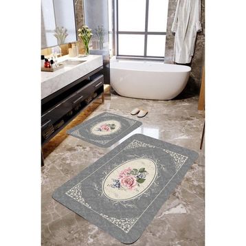 Mekta Home MKTPP-2028 60x100 50x60 cm Gül Desenli 2'li Banyo Paspas Takımı