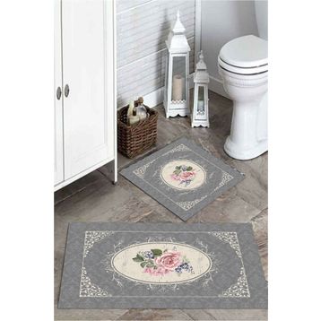 Mekta Home MKTPP-2028 60x100 50x60 cm Gül Desenli 2'li Banyo Paspas Takımı