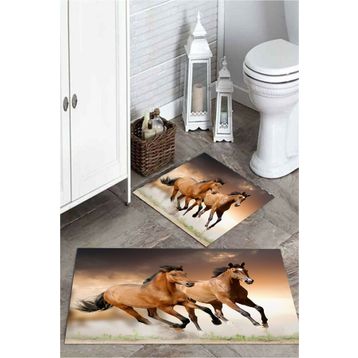Mekta Home MKTPP-2029 60x100 50x60 cm 3 Boyutlu At Desenli 2'li Banyo Paspas Takımı