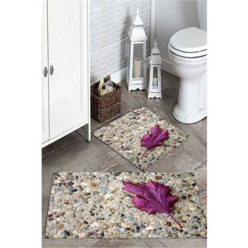 Mekta Home MKTPP-2030 60x100 50x60 cm 3 Boyutlu Mor Çınar Yaprağı 2'li Banyo Paspas Takımı