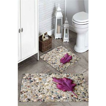 Mekta Home MKTPP-2030 60x100 50x60 cm 3 Boyutlu Mor Çınar Yaprağı 2'li Banyo Paspas Takımı