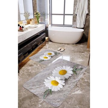 Mekta Home MKTPP-2033 60x100 50x60 cm 3 Boyutlu Papatya Desenli 2'li Banyo Paspas Takımı