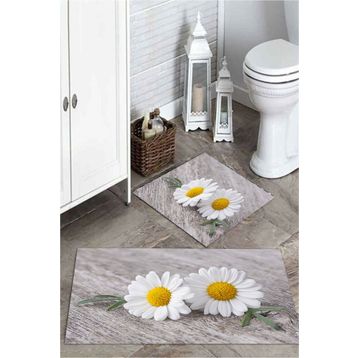 Mekta Home MKTPP-2033 60x100 50x60 cm 3 Boyutlu Papatya Desenli 2'li Banyo Paspas Takımı