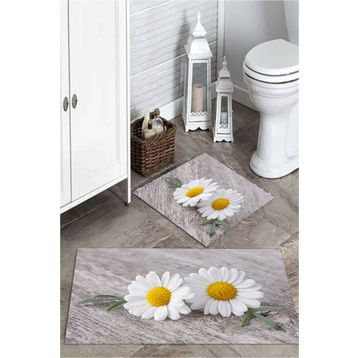 Mekta Home MKTPP-2033 60x100 50x60 cm 3 Boyutlu Papatya Desenli 2'li Banyo Paspas Takımı
