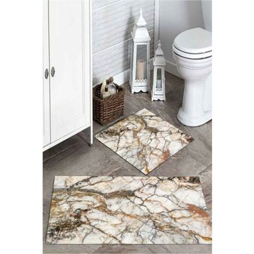 Mekta Home MKTPP-2036 60x100 50x60 cm 3 Boyutlu Mermer Taşlı 2'li Banyo Paspas Takımı