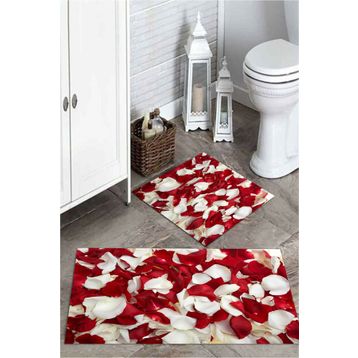 Mekta Home MKTPP-2040 60x100 50x60 cm Gül Yapraklı 2'li Banyo Paspas Takımı