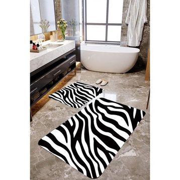 Mekta Home MKTPP-2041 60X100 50X60 Zebra Desenli 2'li Banyo Paspas Takımı