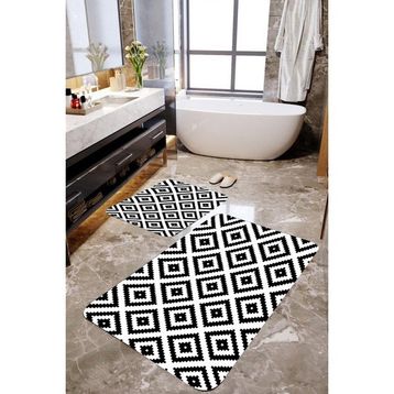 Mekta Home MKTPP-2047 60x100 50x60 cm Geometrik Desen 2'li Banyo Paspas Takımı