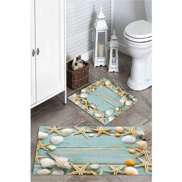 Mekta Home MKTPP-2051 60x100 50x60 cm Deniz Yıldızlı 2'li Banyo Paspas Takım