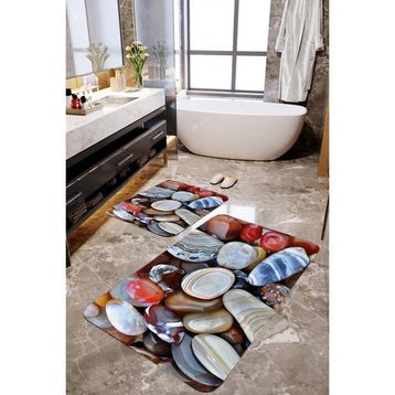 Mekta Home MKTPP-2055 60x100 50x60 cm Deniz Taş Desenli 2'li Banyo Paspas Takımı