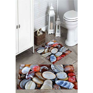 Mekta Home MKTPP-2055 60x100 50x60 cm Deniz Taş Desenli 2'li Banyo Paspas Takımı