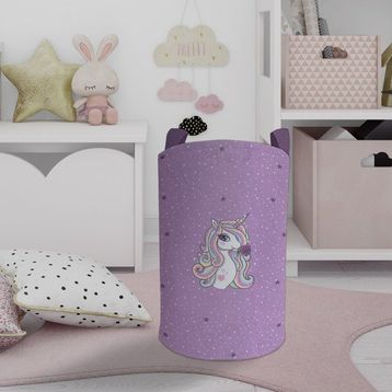 Mekta Home Mor Unicorn Desenli Bebek ve Çocuk Odası Oyuncak Sepeti