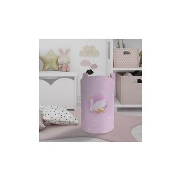 Mekta Home Pembe Kuğu Desenli Bebek ve Çocuk Odası Oyuncak Sepeti