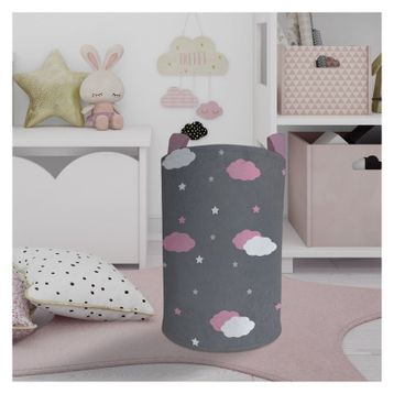 Mekta Home Pembe ve Beyaz Bulut Desenli Bebek ve Çocuk Odası Oyuncak Sepeti