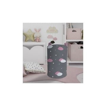 Mekta Home Pembe ve Beyaz Bulut Desenli Bebek ve Çocuk Odası Oyuncak Sepeti
