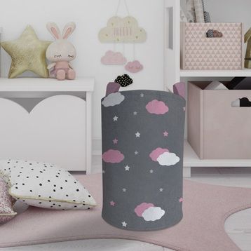 Mekta Home Pembe ve Beyaz Bulut Desenli Bebek ve Çocuk Odası Oyuncak Sepeti
