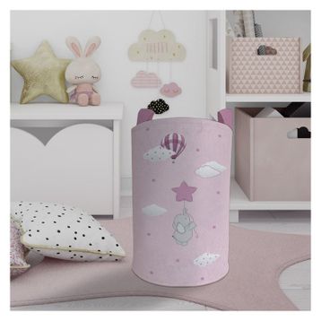 Mekta Home Pembe Yıldızlı Fil Desenli Bebek ve Çocuk Odası Oyuncak Sepeti