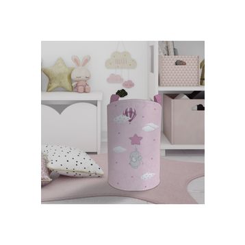 Mekta Home Pembe Yıldızlı Fil Desenli Bebek ve Çocuk Odası Oyuncak Sepeti