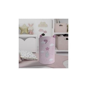 Mekta Home Pembe Yıldızlı Fil Desenli Bebek ve Çocuk Odası Oyuncak Sepeti