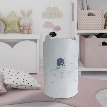 Mekta Home Prenses Kız ve Renkli Kelebek Desenli Bebek ve Çocuk Odası Oyuncak Sepeti